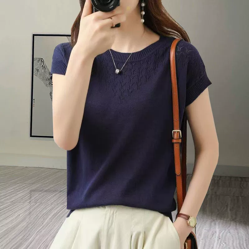 Silk knit short‑sleeve top, summer lightweight, plus sizes M–6XL