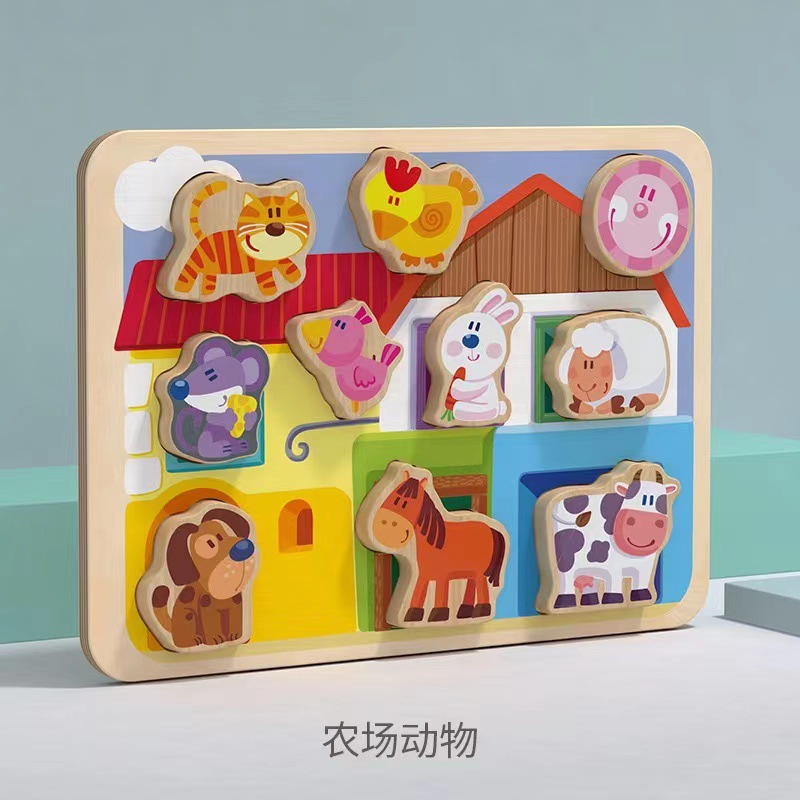 Juguete de madera para niños con forma de agarración de mano de animales digitales para la educación temprana