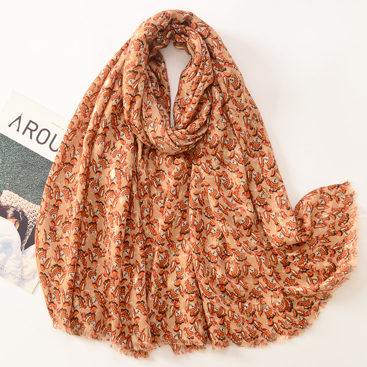 Comercio exterior nuevo bronceado flor tambor impresión algodón y lino sensación bufanda otoño e invierno cálido chal moda suave satén bufanda de algodón