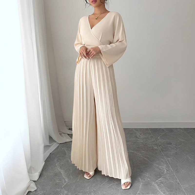 Novedad 2026: Mono de verano para mujer, estilo europeo y americano, elegante, de color liso, con pliegues y cintura ajustada, de pierna ancha. image 3
