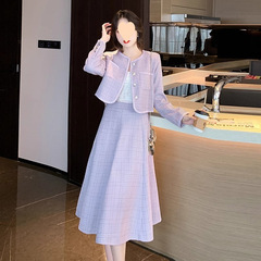 高级感小香风套装女春秋新款港风复古名媛气质短外套半身裙两件套