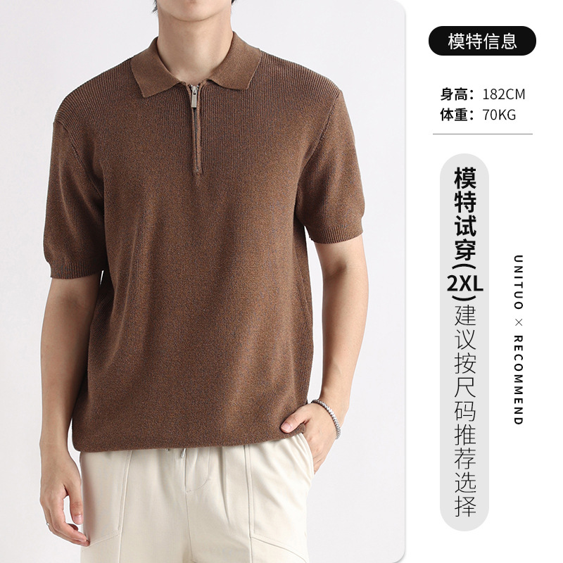 El dinero viejo hombre polo de punto de manga corta hombre de verano lujo ligero de alto nivel con tapa de negocios camiseta casual chaqueta de hombre