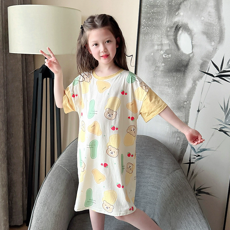 Cartoon summer children's pijama, mini-skirt, long skirt, with short sleeve, family style