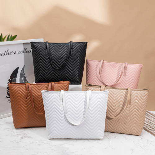 High-end Water Wave Embroidered Tote Bag 2025 New Style Fashionable and Elegant Large Capacity Solid Color Zipper Women's Single Shoulder Bag