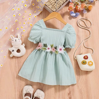 跨境INS夏季新款韩版生日周岁裙子女童连衣裙女宝礼服花朵公主裙
