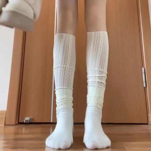 White lace-edged sock covers for women, puffy leg warmers, long socks matching tall boots, calf-length sock covers, Japanese-style cute socks