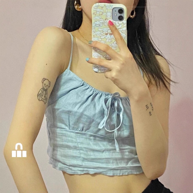 Bm Style New Suspender Top Spring and Summer Slim Fit Inner Drawstring Detail Bm Adjustable Shoulder Strap Vest for Women