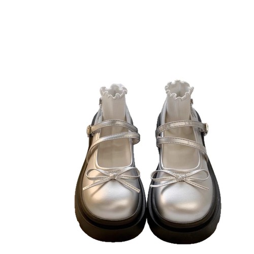 Silver French Flat Heel Pumps for Women 2025 New Summer Pair with Skirts Retro High Thick Sole Mary Jane Shoes