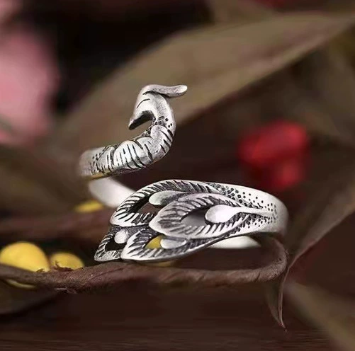 Ajz1709 Peacock Silver Ring