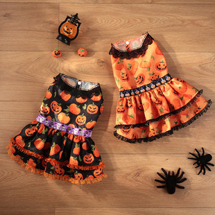 Pet Clothes Pumpkin Lace Skirt Pet Supplies Halloween Party Double Skirt Dog Clothes Cross-border Explosions