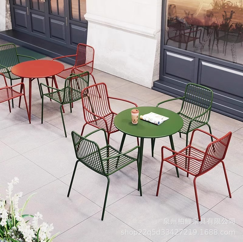 Outdoor Table and Chair Combination Leisure Table and Chair Wrought Iron Milk Tea Shop Cafe Balcony Open-Air Courtyard Garden Table and Chair Combination