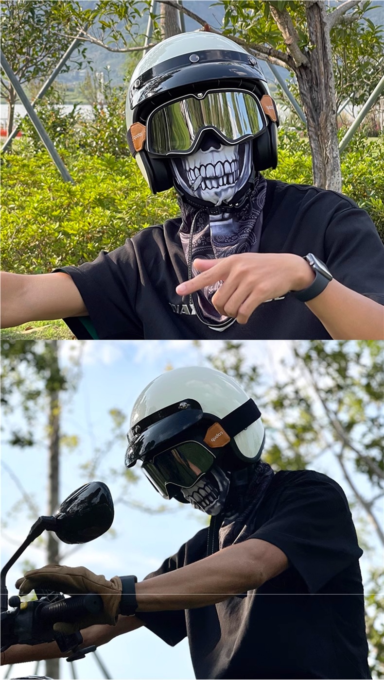 German Qudas Retro Motorcycle Helmet Men's 3C Certified Safety Helmet Four-Season Electric Vehicle Half Helmet Women