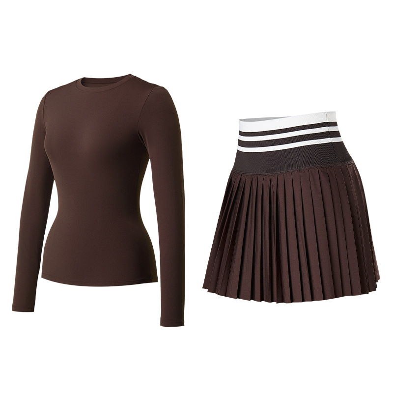 Trajes deportivos, ropa de yoga, mangas largas, falda de tenis de cintura alta, blusa delgada para correr, ejercicio y fitness, dos piezas.