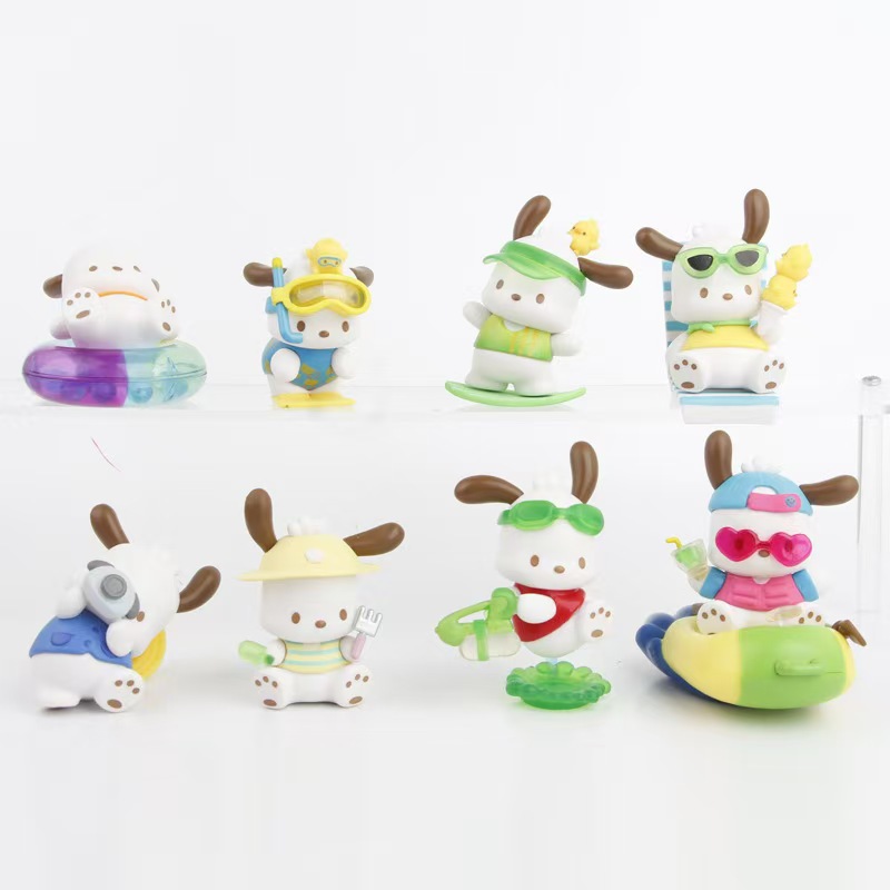 국경 간 파르 치아 개 홀리데이 비치 시리즈 산리오 주변 블라인드 박스 애니메이션 핸드 헬드 타이드 플레이 인형 장식품