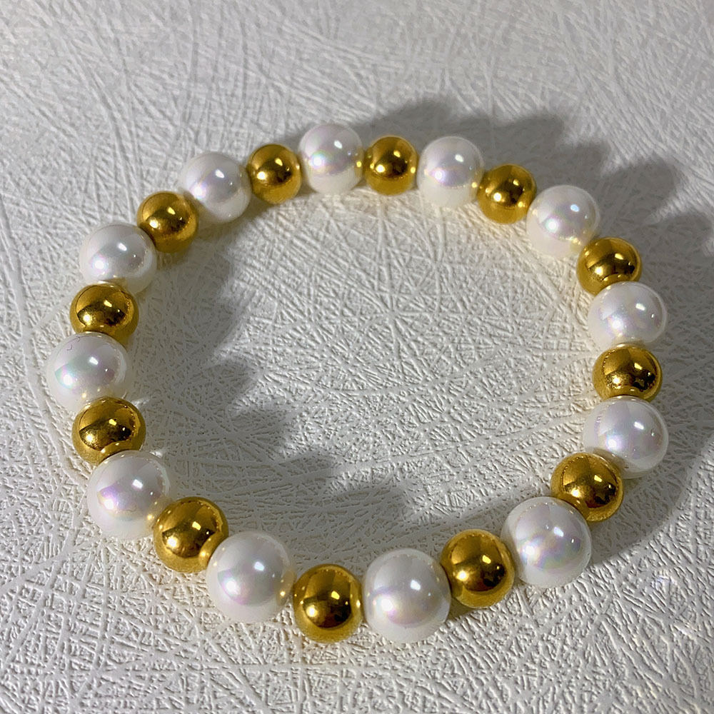 Basic Classic Style Geometric 304 Stainless Steel Imitation Pearl 18K Gold Plated Bracelets In Bulk display picture 2