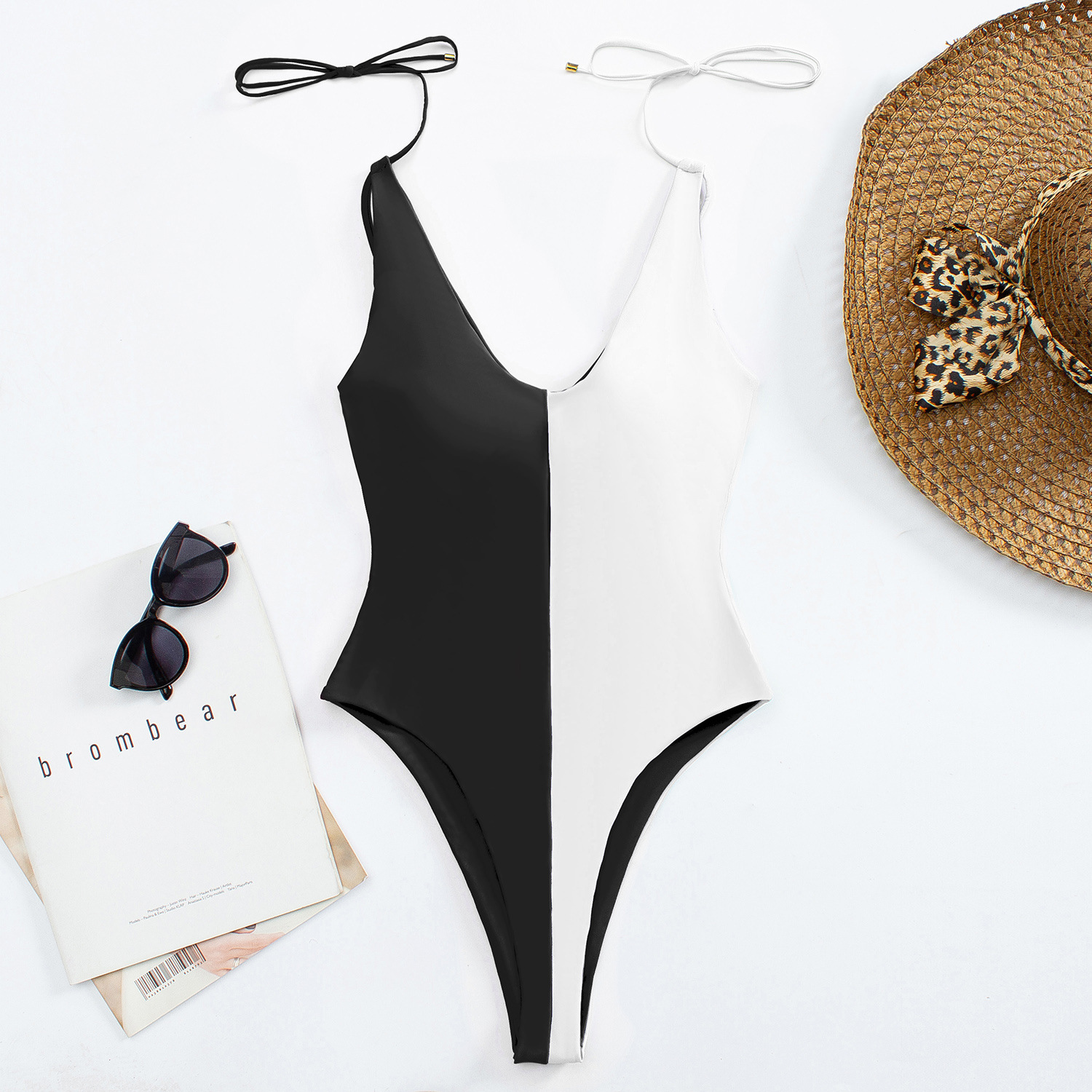 Women's Colour Block High-waisted Backless One-piece Swimsuit_voghion.com
