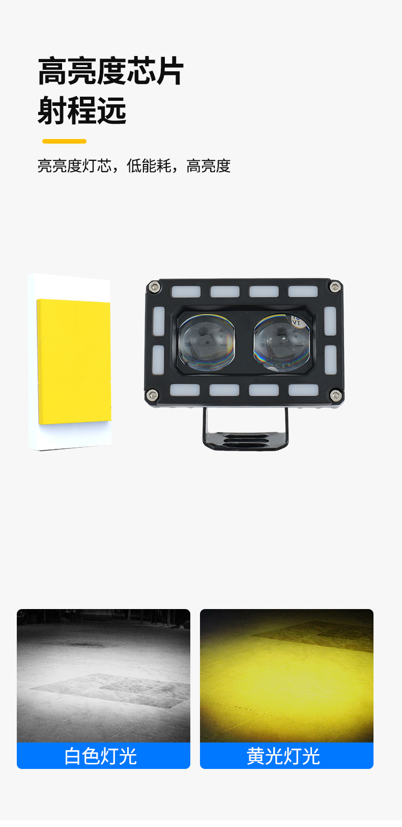 Motorcycle Spotlight Strobe Light Headlight Square Dual-Eye with Halo