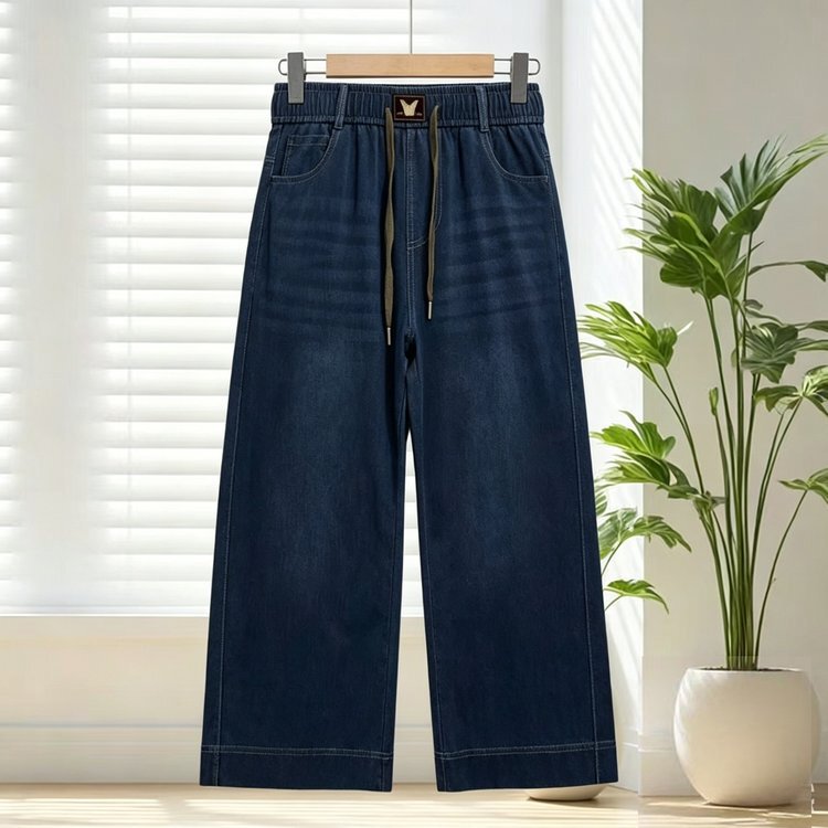 High-Waisted Slimming Pants, Trendy Casual Style for Middle-Aged and Elderly Moms, Summer Version, New Straight-Leg Jeans, Long, Suitable for Multiple Seasons