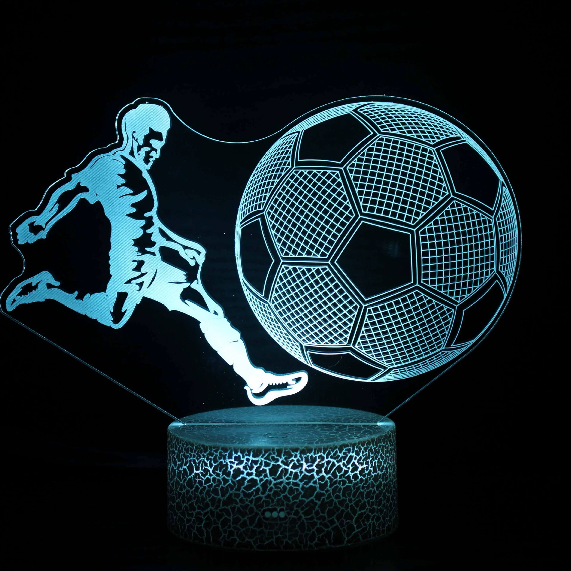 3D LED настольная лампа (Zuoba), футбольная акриловая панель, сенсорная/пульт дистанционного, многоцветные основания серии ZB‑