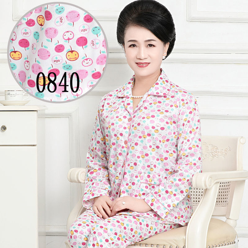 [Plus size] mamá de mediana edad y ancianos pijamas de manga larga de las mujeres de edad avanzada primavera y otoño ropa de hogar traje de Cardigan de verano