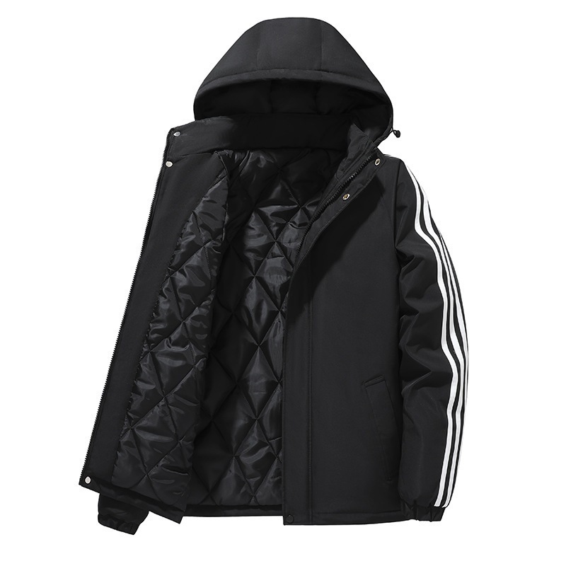 Capa de algodón de invierno para hombres gruesa con capuzas de tres barras de algodón sombrero desmontable chaqueta de algodón suelta de gran tamaño calentamiento ropa de pan casual