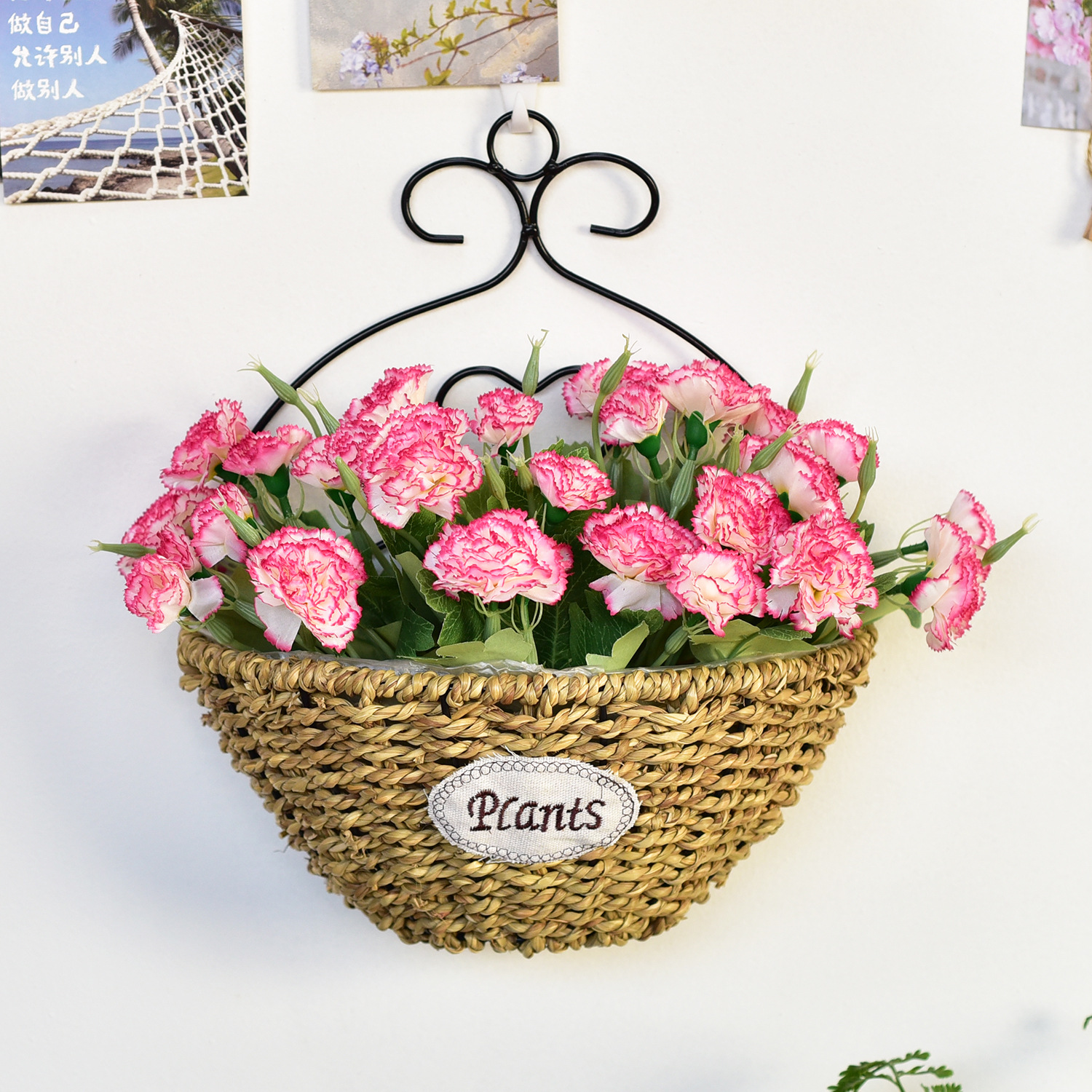 Semi-Circular Wall-Mounted Flower Basket, Rattan, Straw, and Wicker Flower Pots, Wall Hanging Baskets, Wall Decoration, Hand-Woven Bonsai Green Plants