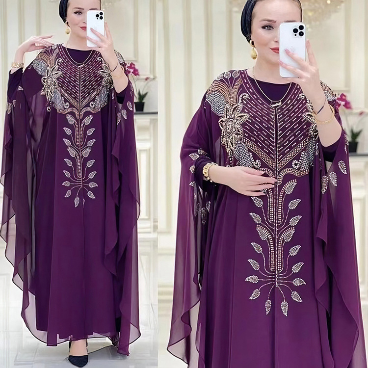 Robe en mousseline de soie pour femmes, industrie lourde, diamant chaud, vêtements pour femmes musulmanes du moyen-orient, source fabricant 8623_voghion.com