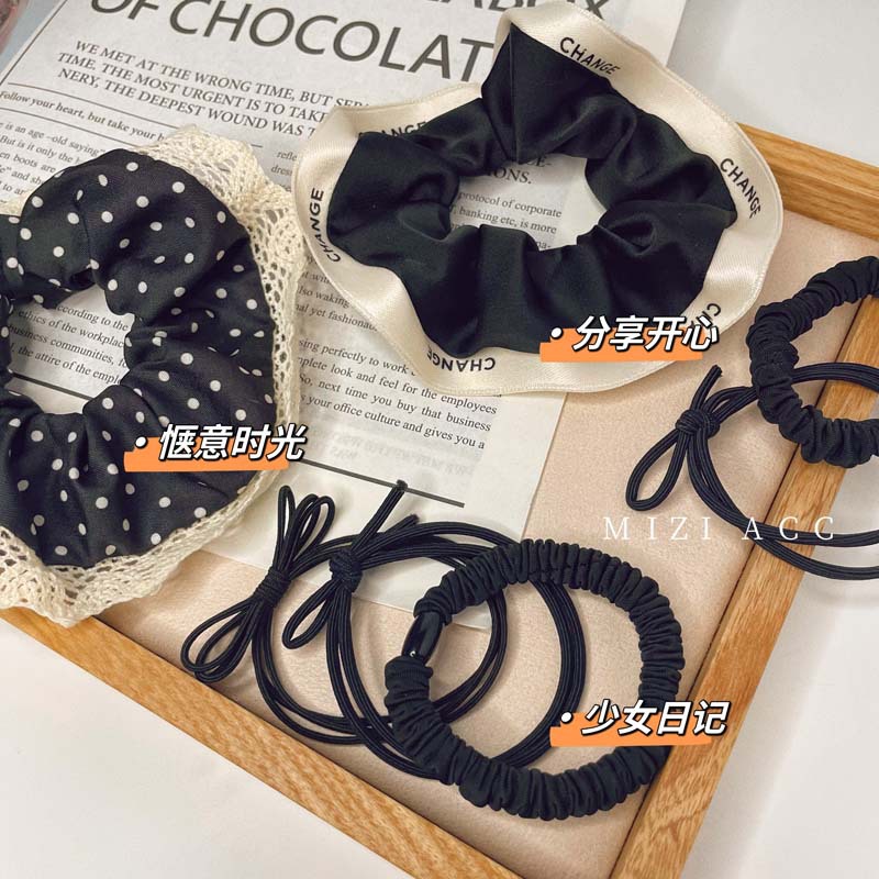 小香风发圈波点大肠圈字母边发绳高级感复古韩式皮筋发饰品女批发