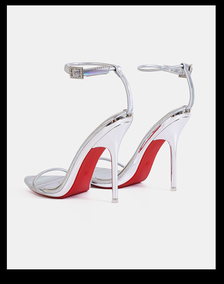 Sandal nữ quai ngang một chữ màu nude, gót nhọn siêu cao, giày thời trang dự tiệc — Màu be, Màu bạc, Màu trắng, Màu tím chi tiết 11