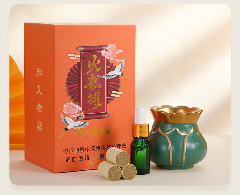 Lotus Mouth Fire Dragon Moxa Jar Ceramic Moxibustion Pot for Home Warm Therapy on Waist Abdomen Shoulder and Neck in use