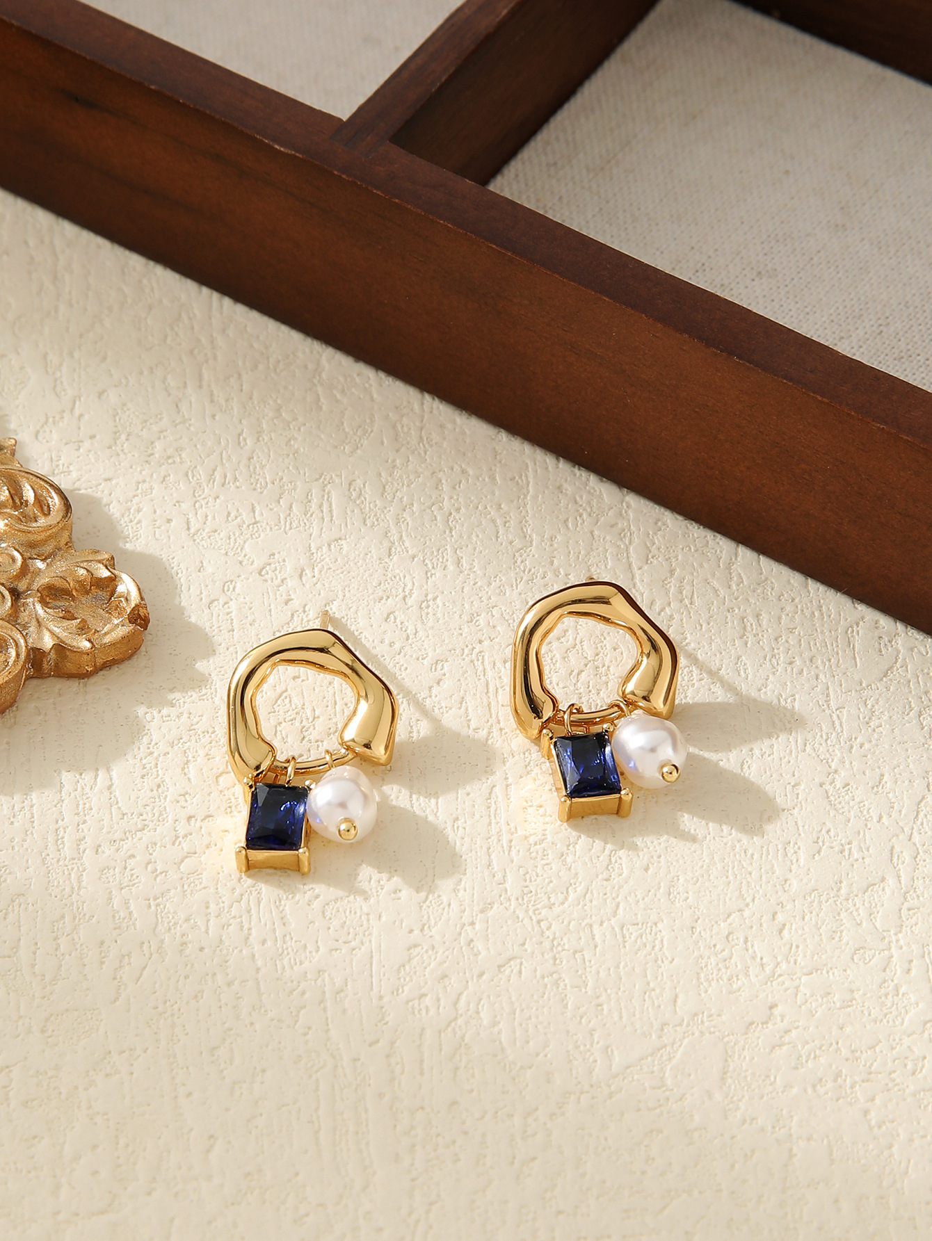 304 Stainless Steel Ear Needle Material Zircon, 18K Real Gold Plated Plating Material 1 Pair French Style Geometric Pearl Plating Inlay Titanium Steel Zircon Zircon Ear Studs
