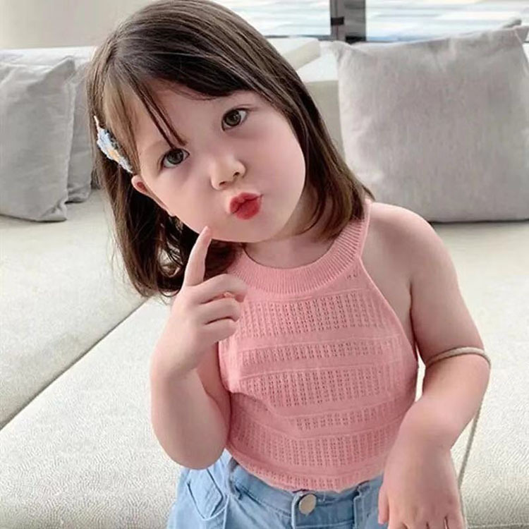Children's clothing 2021 summer new pattern Sleeveless Sports vest leisure time Borneol knitting camisole Mesh jacket customized