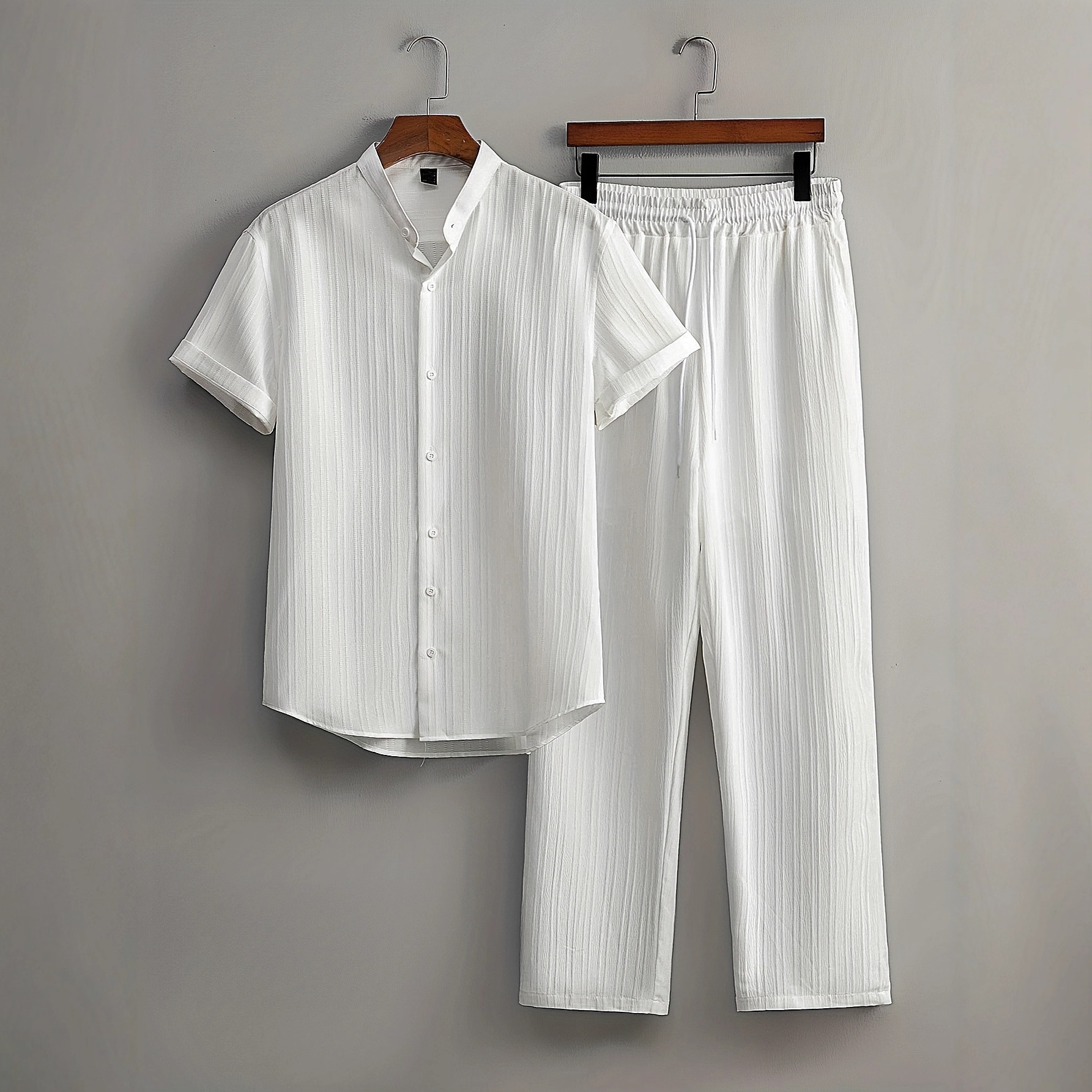 2025 Summer European and American Cross-Border Casual Fashion Shirt Set Men's Commuter Solid Color Shirt and Pants Sports Suit