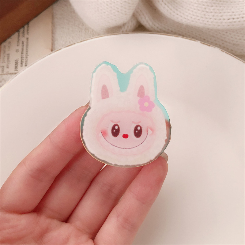 Círculos animados brillantes de color polvo brillante cara pequeña conejo clip de pelo nuevo clip de la chica lindos clip de pelo roto acabado clip de cabello