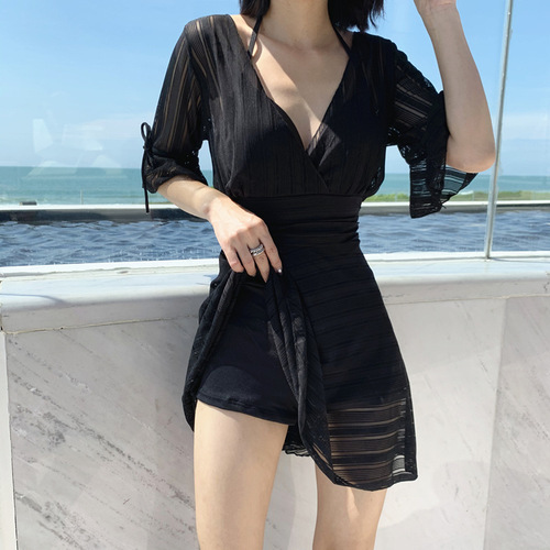  new style swimsuit for women, Korean version, one-piece steel support, push-up skirt, belly-covering, slimming, beautiful back, conservative hot spring swimwear