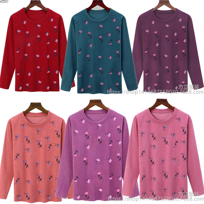 Autumn Women's Round-Neck Thermal Clothing for Middle-Aged and Elderly Ladies, Printed Thermal Base Shirt, Long-Sleeve Thermal Top for Grandma Autumn Women's Round-Neck Thermal Clothing for Middle-Aged and Elderly Ladies, Printed Thermal Base Shirt, Long-Sleeve Thermal Top for Grandma