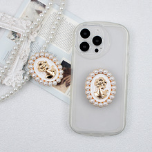 古典风复古珍珠金属透明气囊支架伸缩折叠支架轻奢感手机支架便携