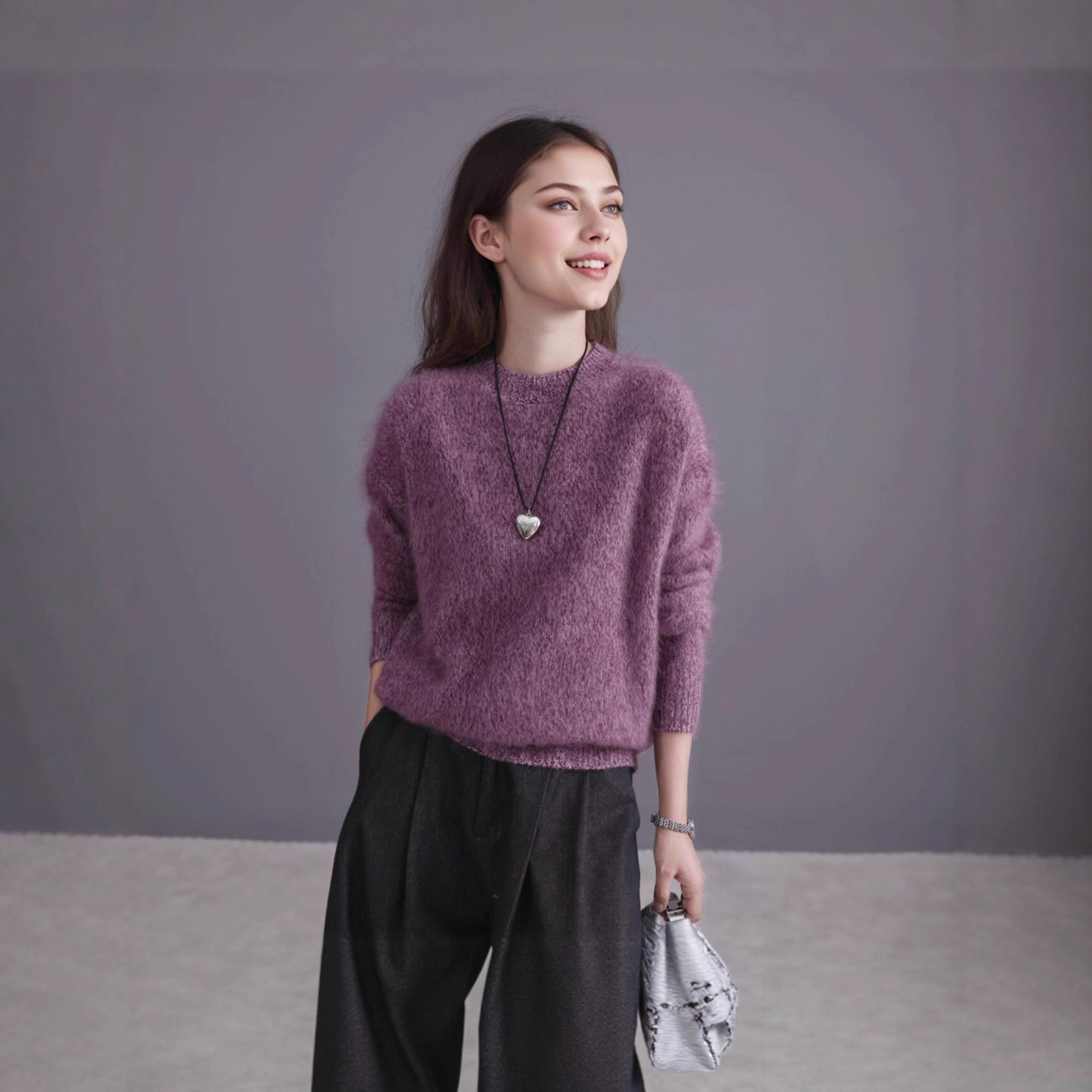 加厚花纱羊毛羊绒拉毛V领圆领百搭女式毛衣宽松慵懒女外套老钱风