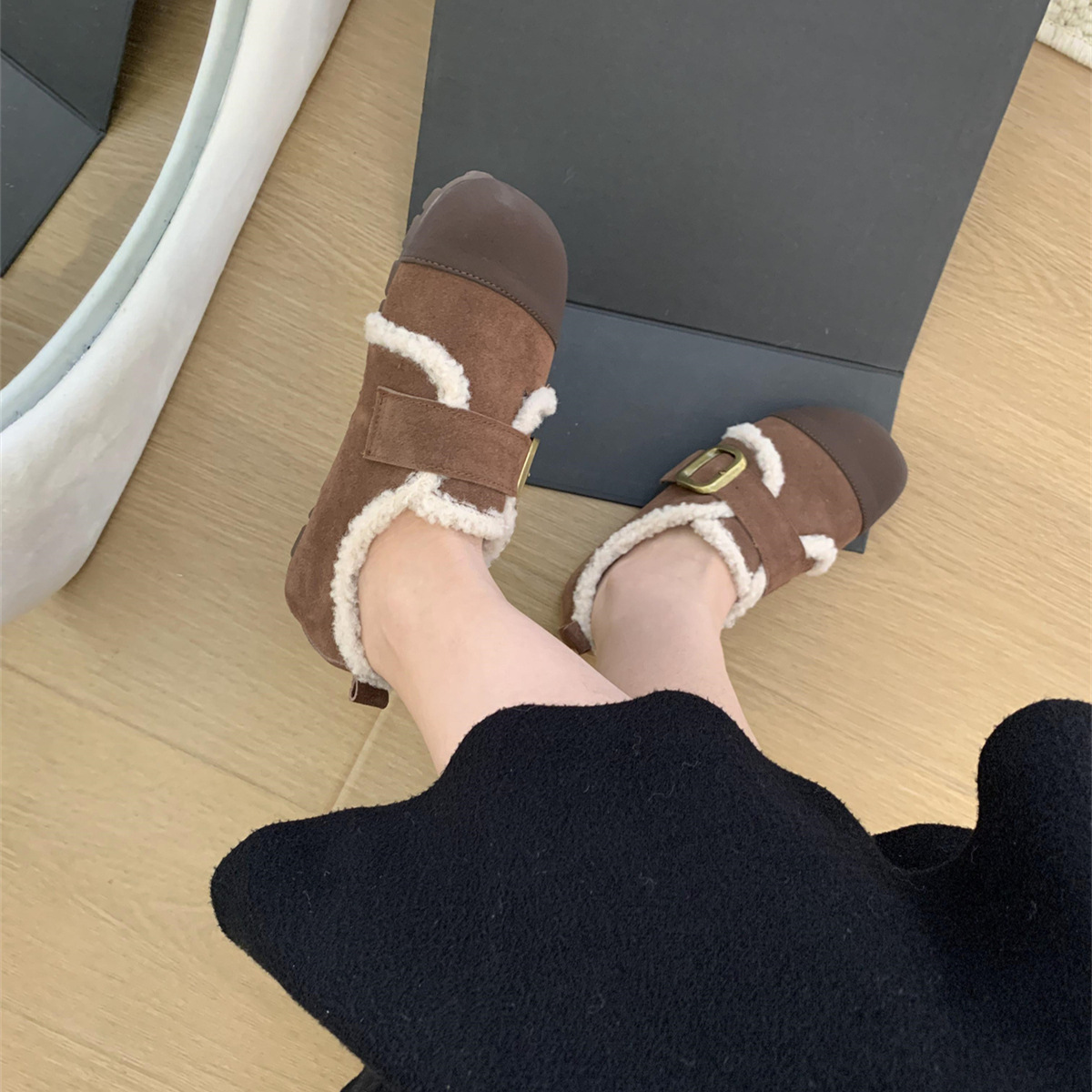 Scarpe basse donna tipo bean shoes foderate in peluche inverno_voghion.com