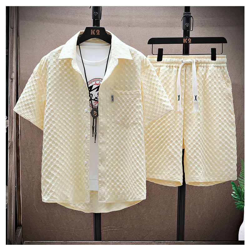 Casual Suit Men's New Short-sleeved 2024 Summer Thin Handsome Sportswear Retro Trendy Fashion Sports Suit Casual Suit Men's New Short-sleeved 2024 Summer Thin Handsome Sportswear Retro Trendy Fashion Sports Suit
