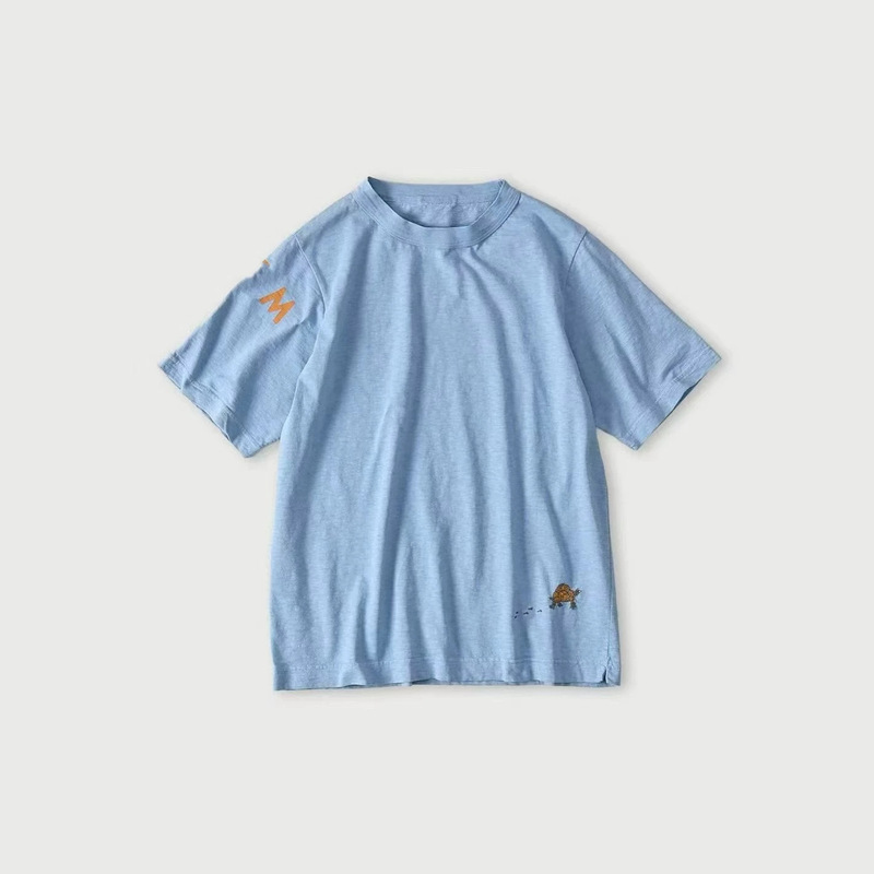 Japanese-Style New Slow-Paced Embroidery Turtle Bamboo Cotton Loose Casual Comfortable Versatile T-Shirt Unisex Top