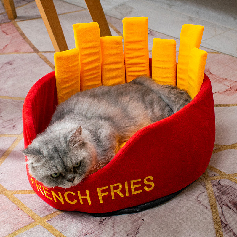 Papas fritas cálidas de invierno, nido para gatos de gran capacidad, nido para dormir para gatos, nido para mascotas abierto desmontable, villa para gatos lavable