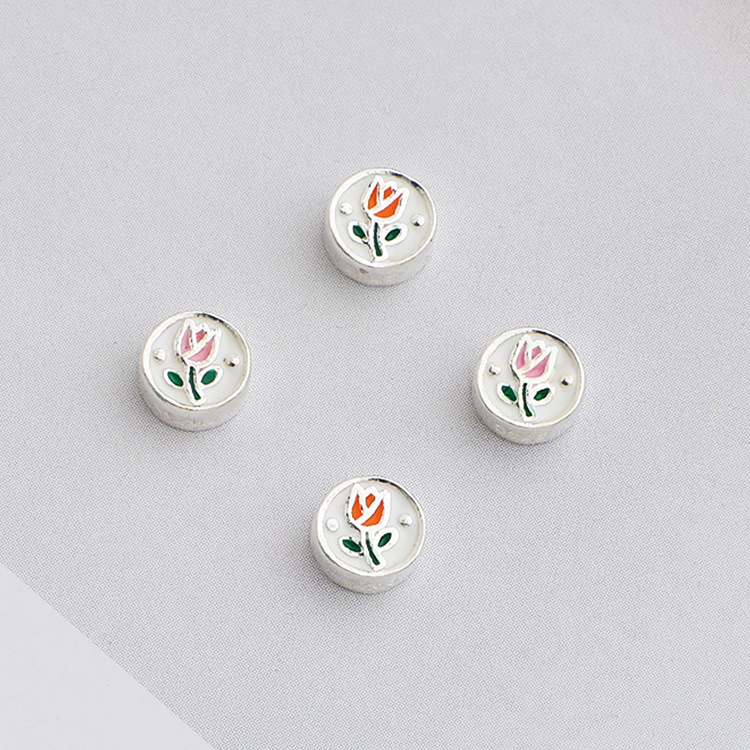 S925純銀滴膠鬱金香花朵隔珠DIY手工串珠手鍊項鍊圓珠飾品配件