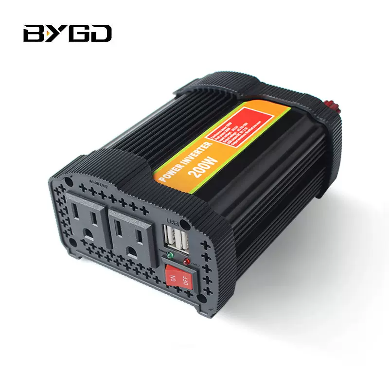 工厂定制双美标USB汽车200W车载逆变器12/24v-110/220v家用逆变
