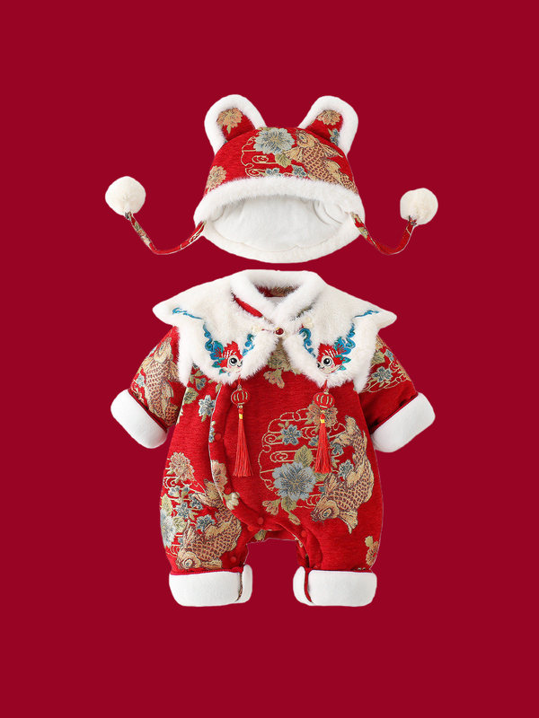 Baby Girl Winter Tang Suit New Year Outfit, Winter Romper for Infants and Toddlers, Festive Full Moon Hanfu Baby Girl Winter Tang Suit New Year Outfit, Winter Romper for Infants and Toddlers, Festive Full Moon Hanfu