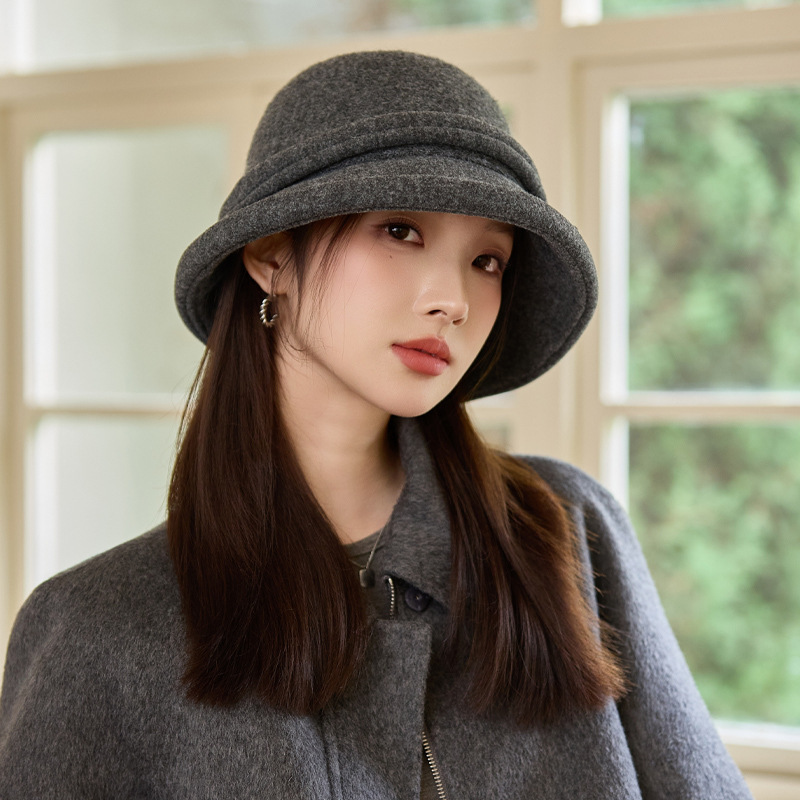 韩版秋冬季帽子女款时尚百搭大头围保暖盆帽蝴蝶结毛呢气质渔夫帽|undefined