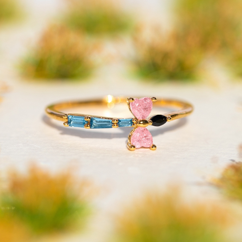 Copper Material Copper Inlay Heart Shape Butterfly Zircon Open Rings