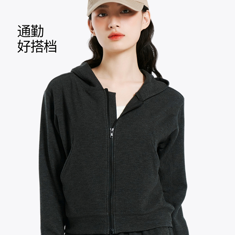 美娜舒丹色柚3055秋冬新款宽松连帽卫衣外套单面磨绒拉链开衫打底