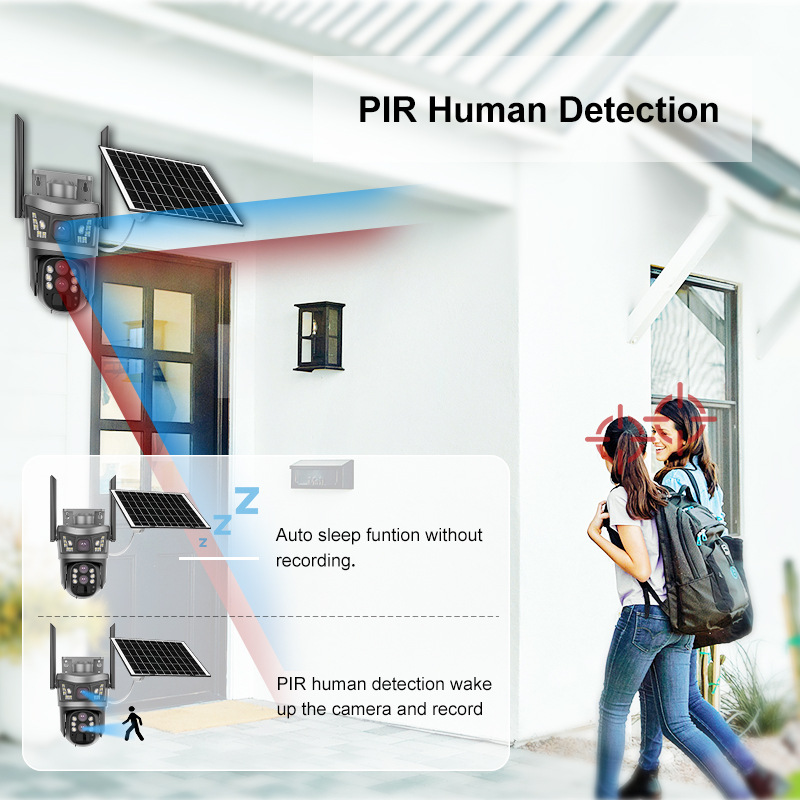 太阳能4G全景V380监控器无线手机远程室外双镜头枪球联动双