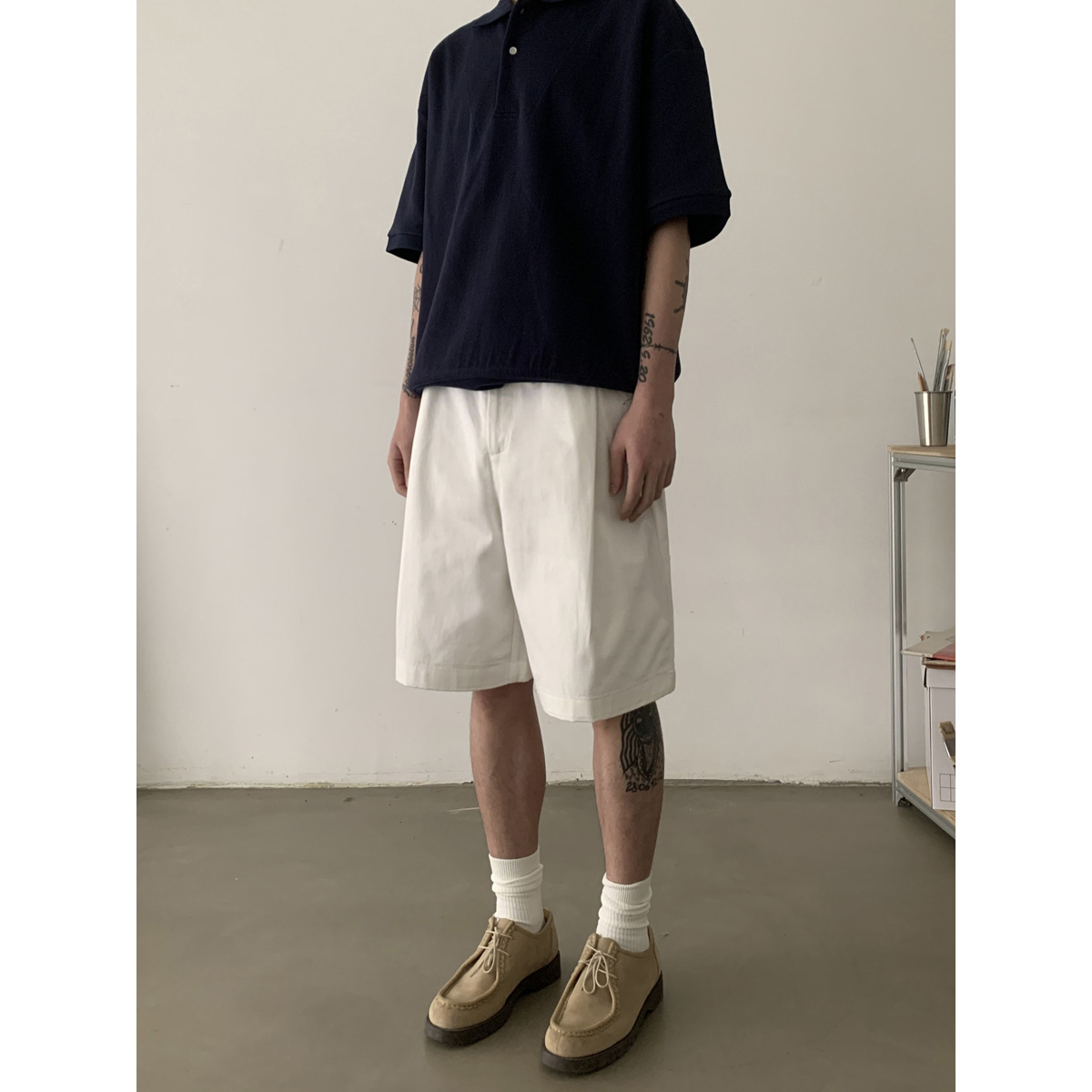 Trendy Korean-Style Summer Loose Solid Color Men's Shorts Versatile Business Casual Five-Point Shorts